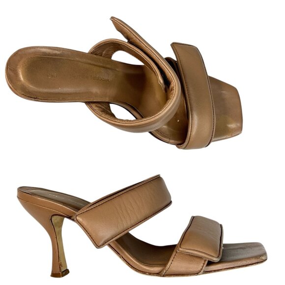 Gia Borghini Pernille Teisbaek Two-Band Puffy Slide Sandals Tan Leather 39.5 - Picture 2 of 16